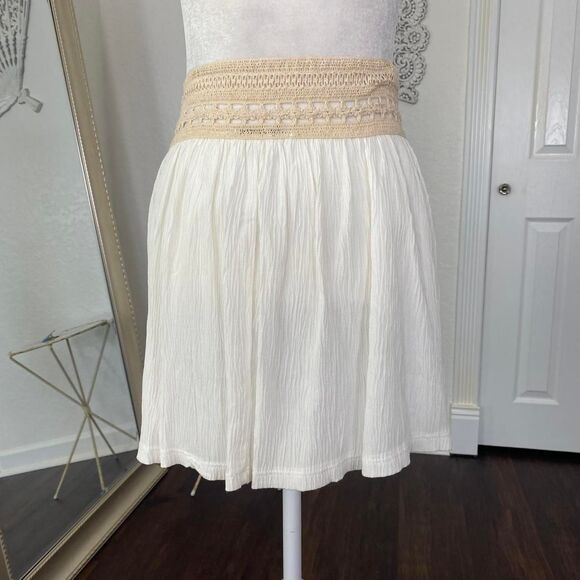Papaya Vintage Deadstock Cream White Boho Lace Crochet Mini Skirt M - Picture 2 of 8